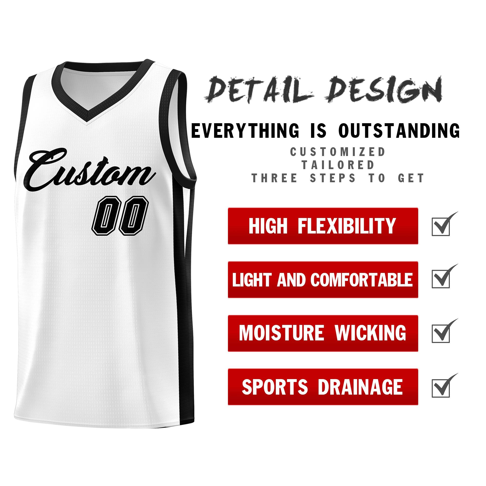 Custom White Black Classic Tops Basketball Jersey