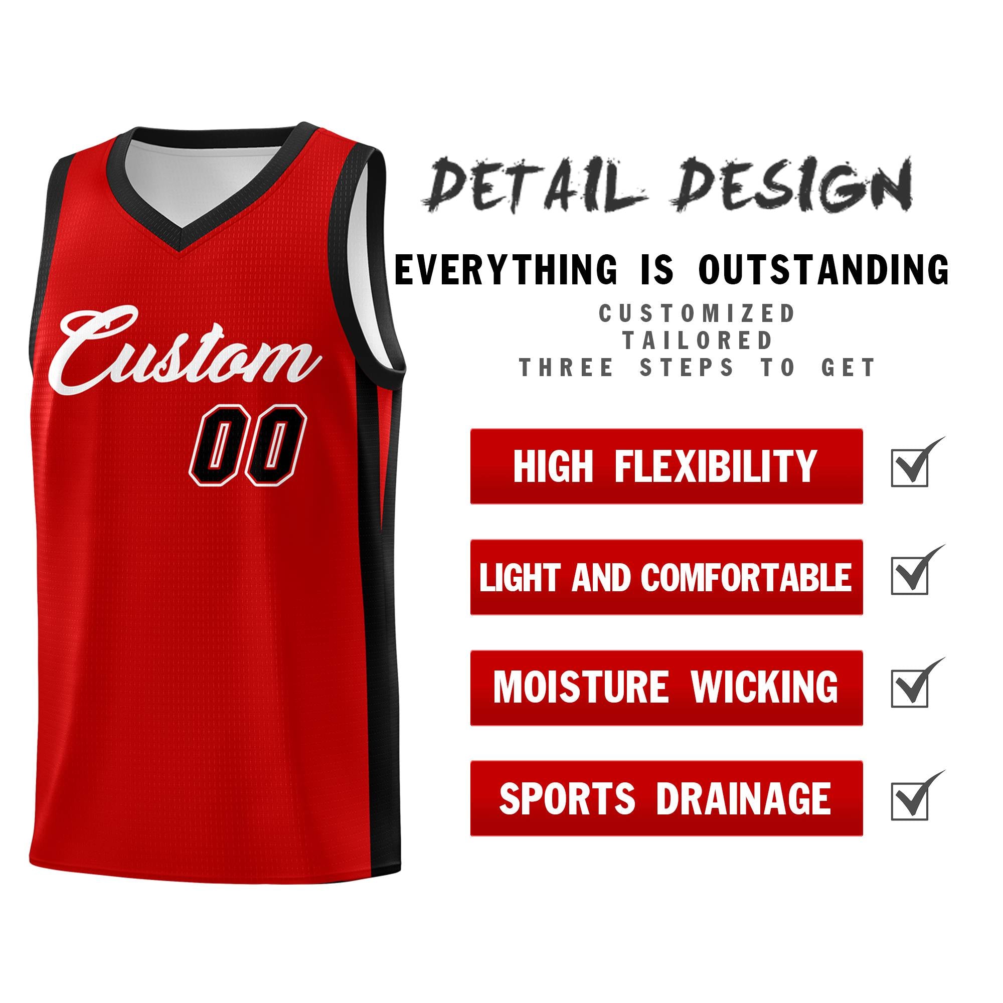 Custom Red Black Classic Tops Basketball Jersey