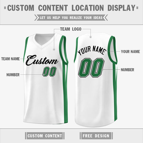 Custom White Green Classic Tops Basketball Jersey