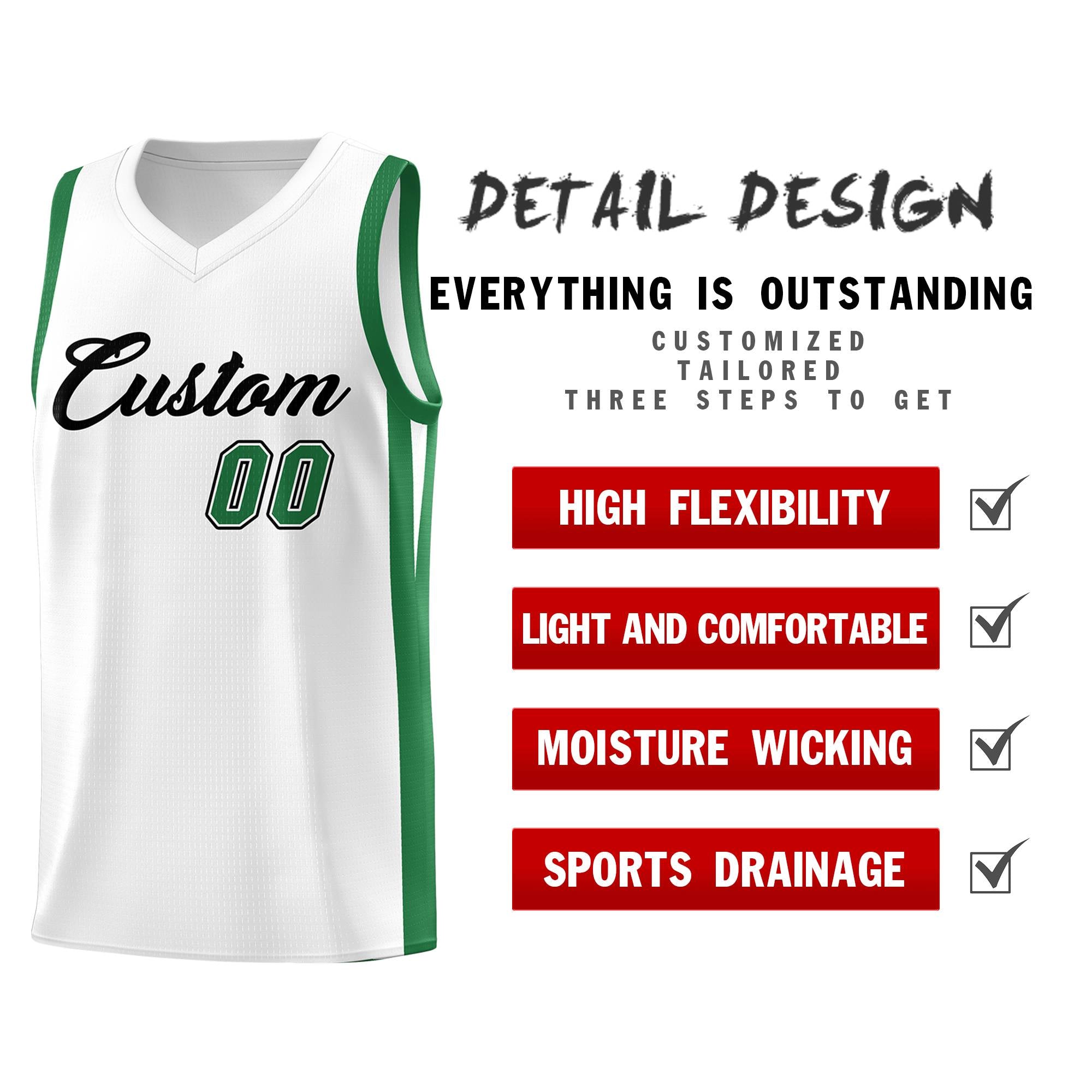 Maillot de basket-ball classique blanc vert personnalisé