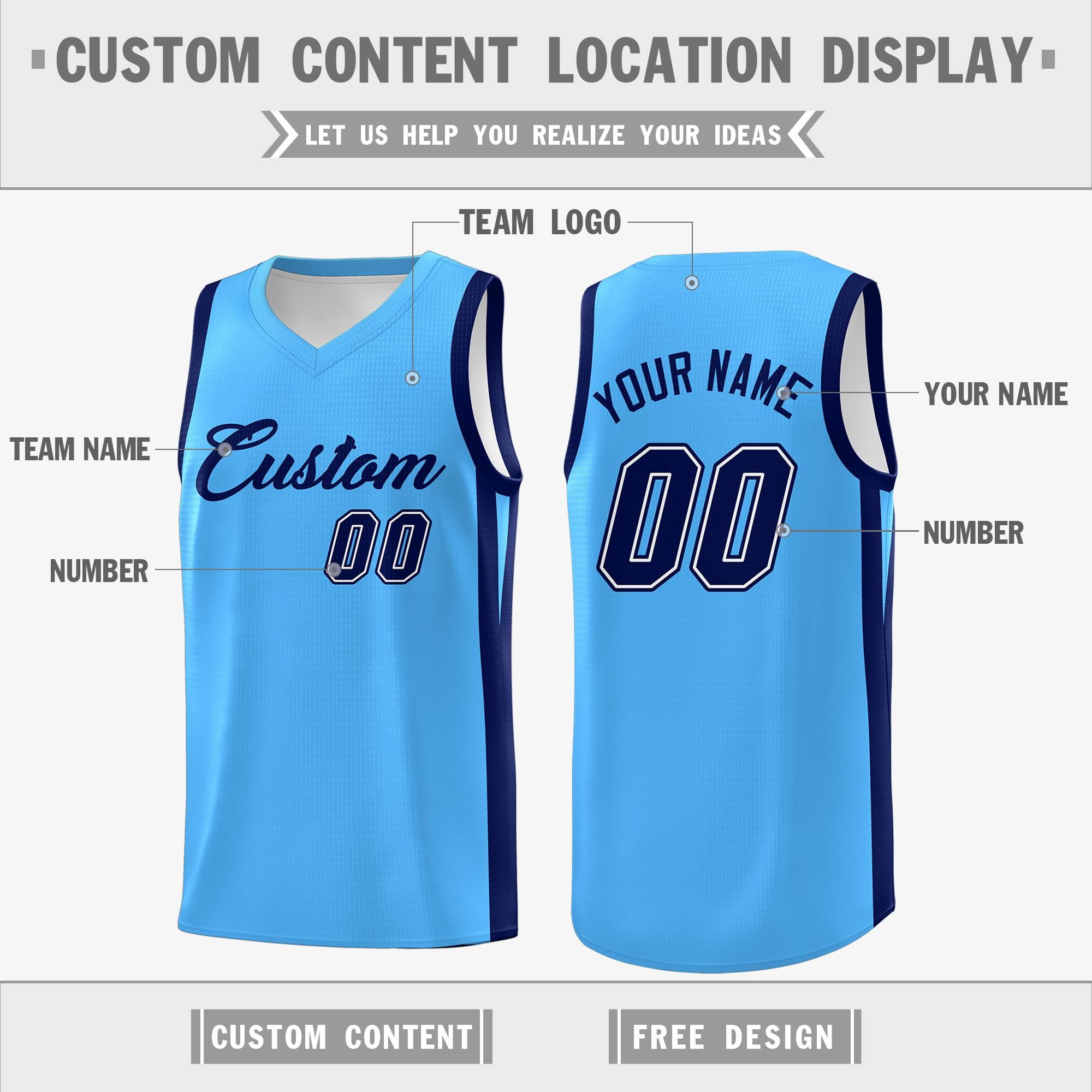 Custom Powder Blue Black Classic Tops Basketball Jersey