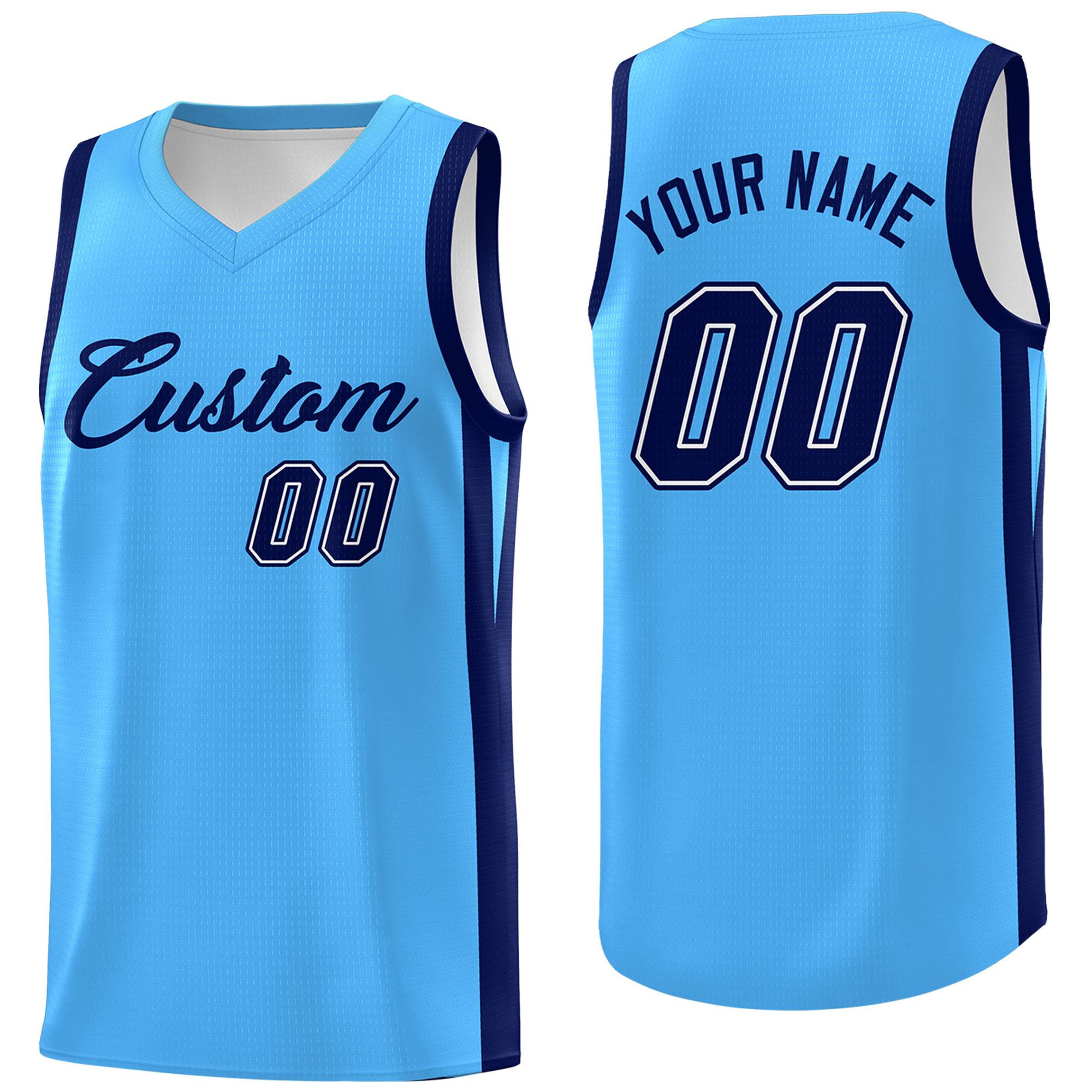 Maillot de basket-ball classique noir bleu poudre personnalisé