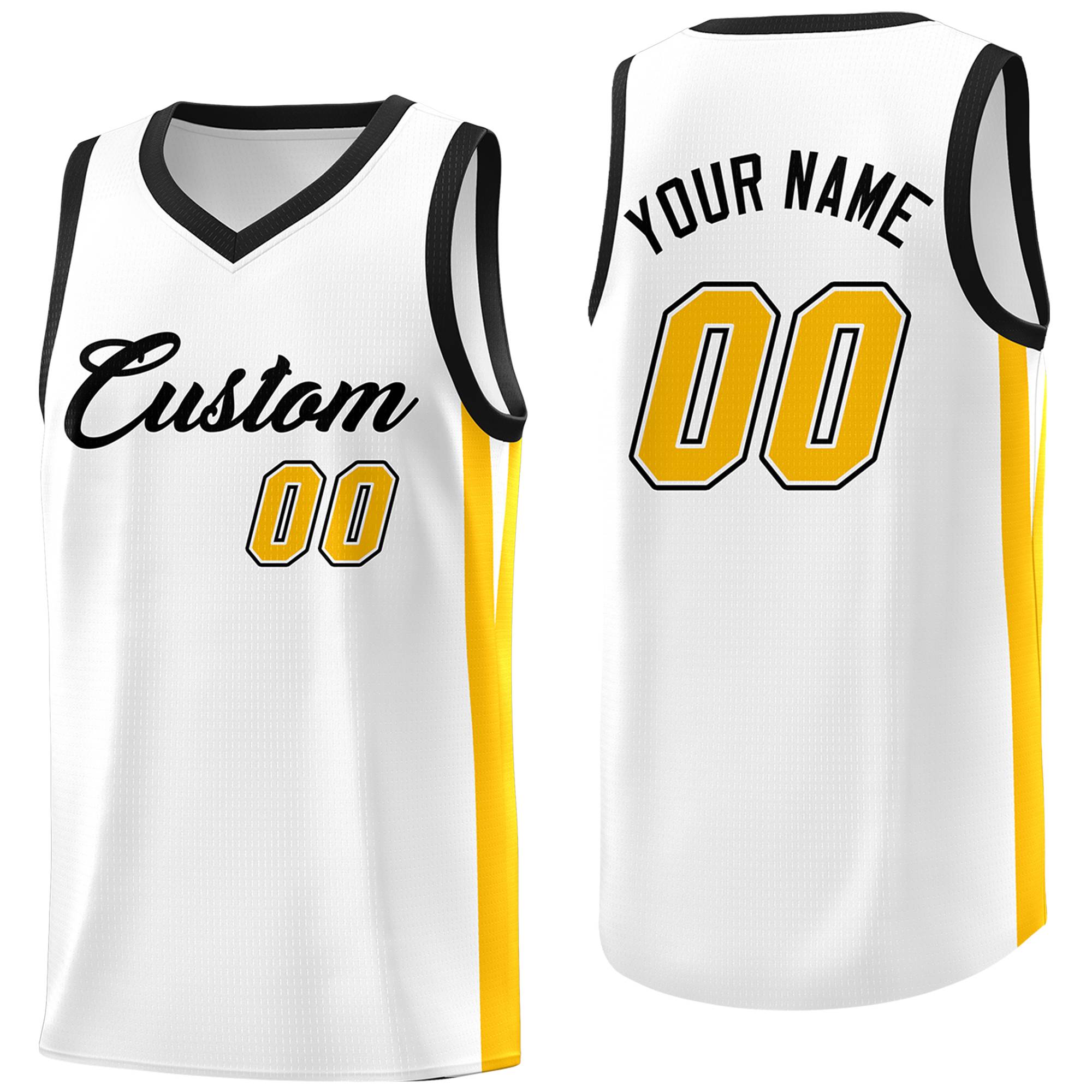 Custom White Yellow Classic Tops Basketball Jersey