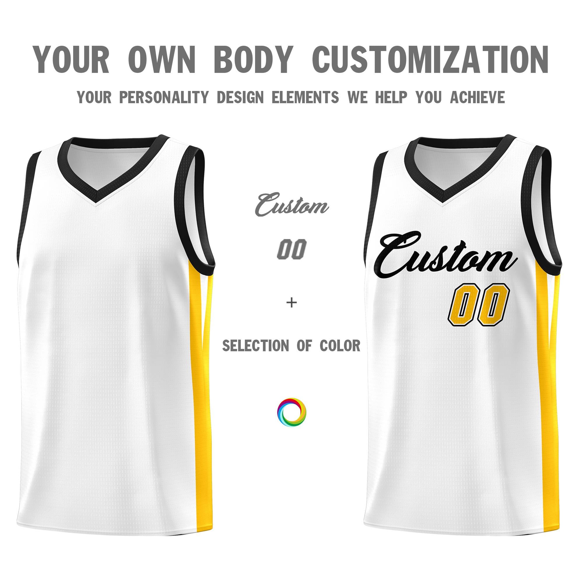 Custom White Yellow Classic Tops Basketball Jersey