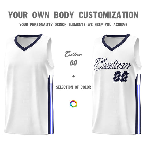 Custom White Navy Classic Tops Athletic Casual Basketball Jersey