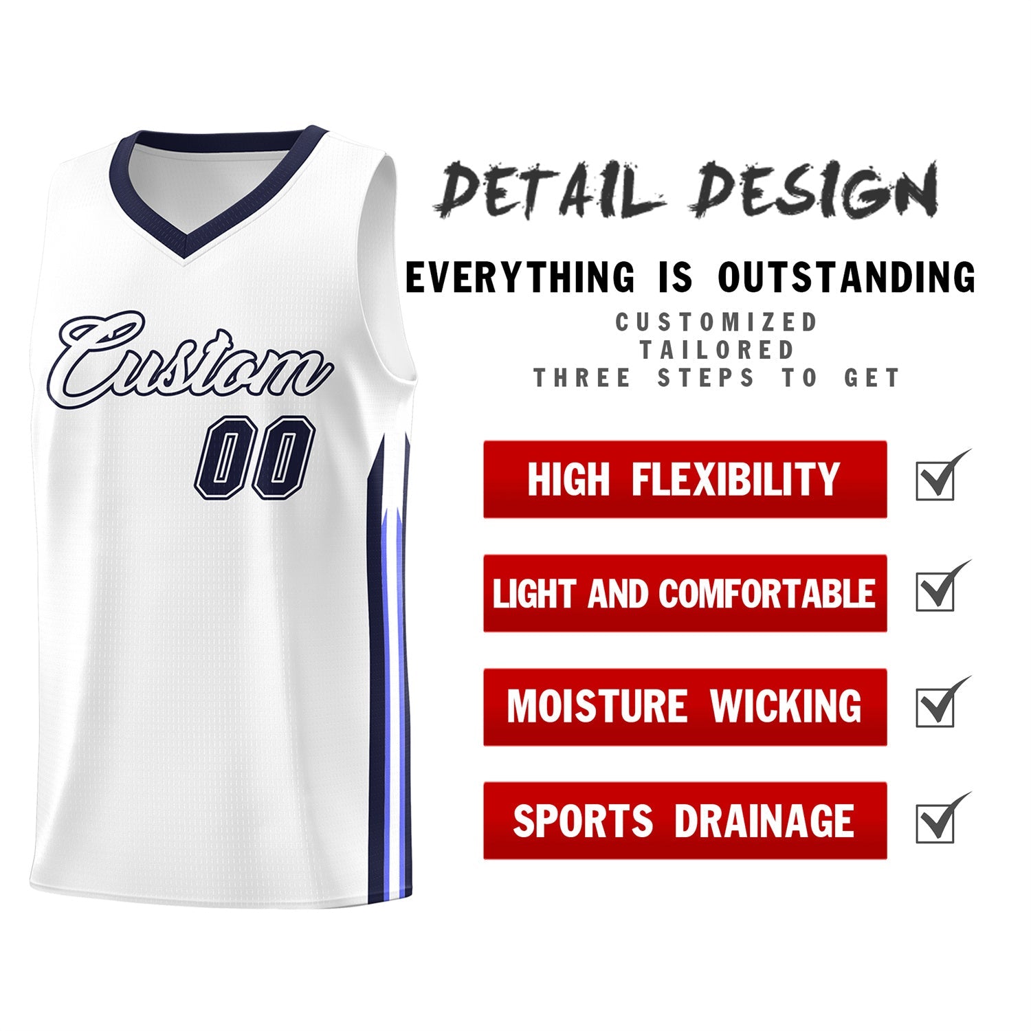 Custom White Navy Classic Tops Athletic Casual Basketball Jersey