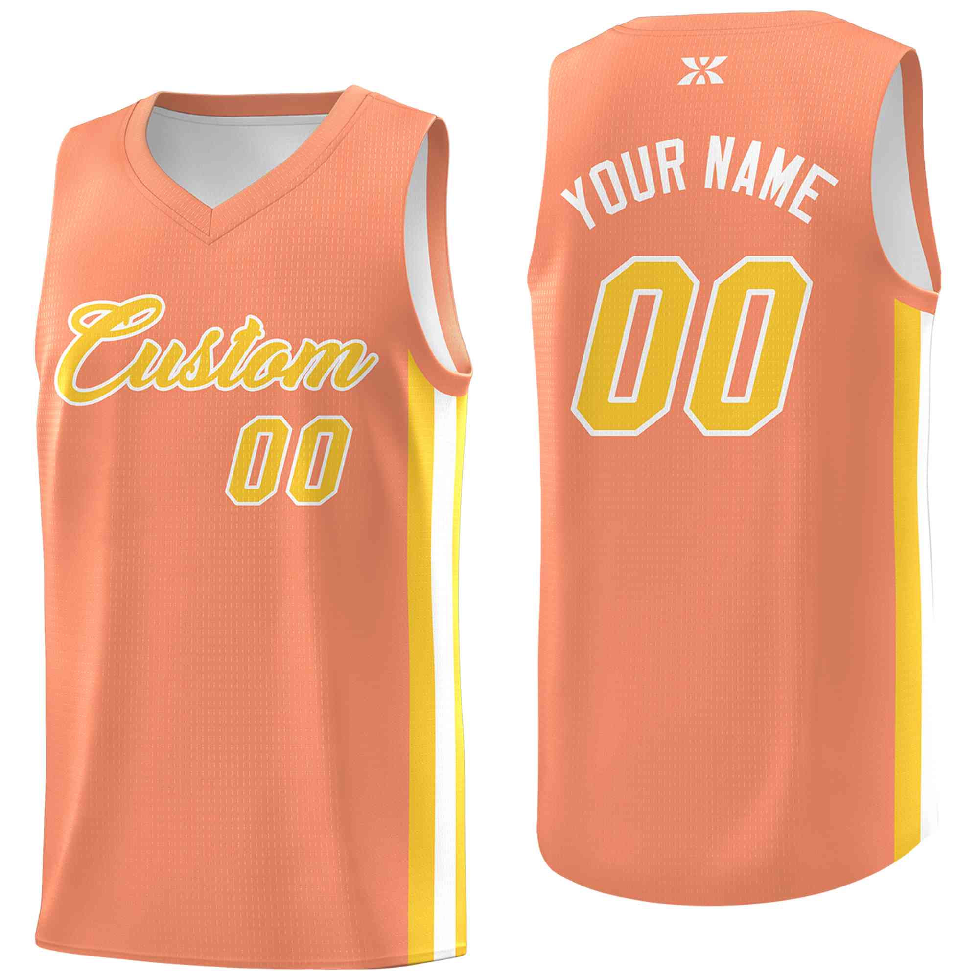 Maillot de basket-ball de sport en maille, haut classique Orange or-blanc personnalisé