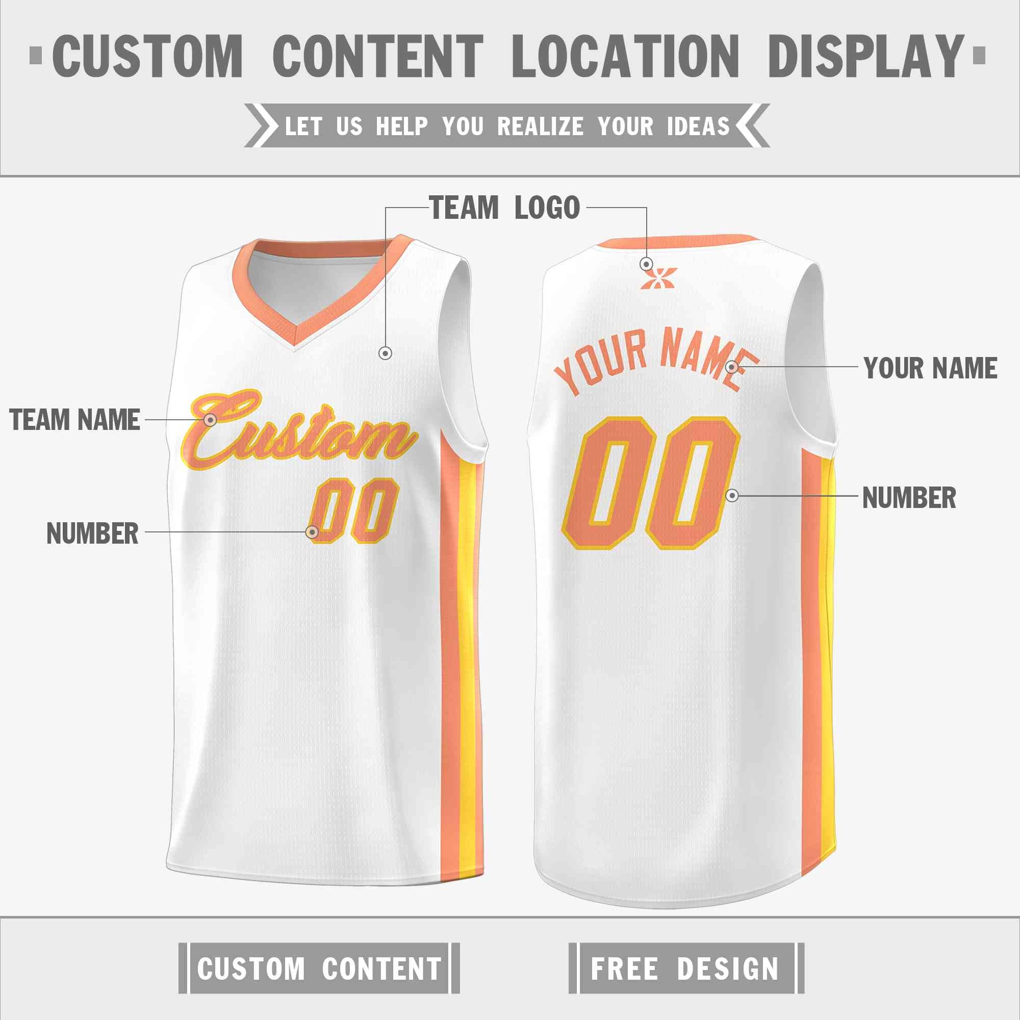 Custom White Orange-Gold Classic Tops Mesh Sport Basketball Jersey