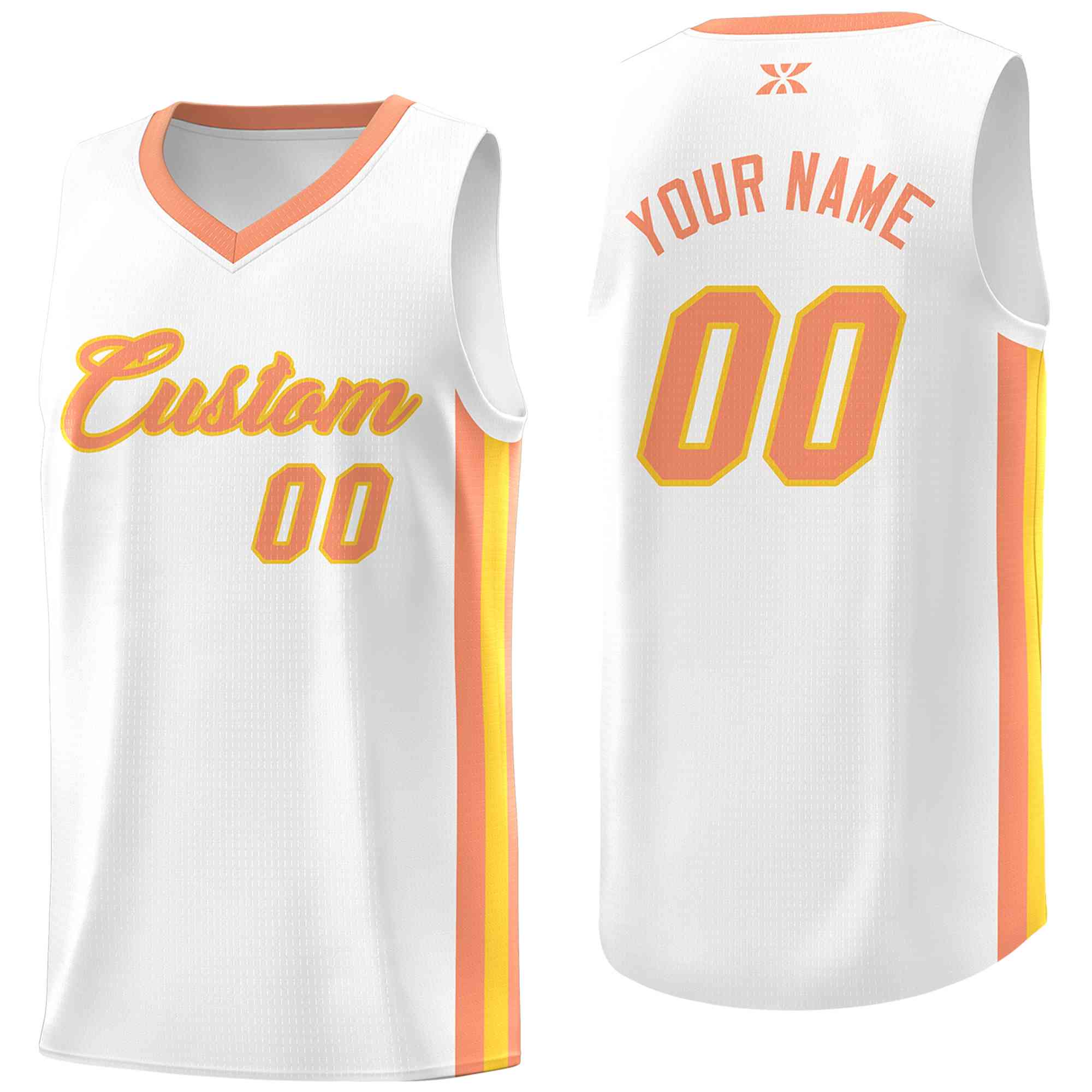 Custom White Orange-Gold Classic Tops Mesh Sport Basketball Jersey