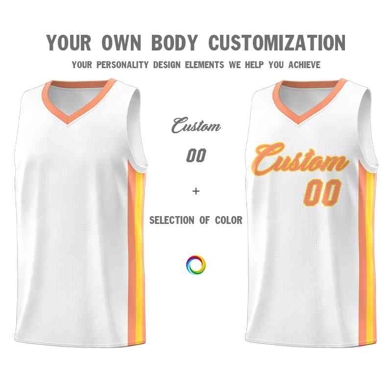 Custom White Orange-Gold Classic Tops Mesh Sport Basketball Jersey