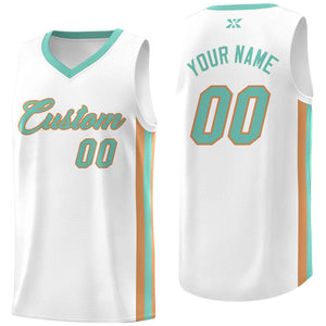 Maillot de basket-ball en maille, personnalisé, blanc, Aqua-Old Gold, classique, Sport