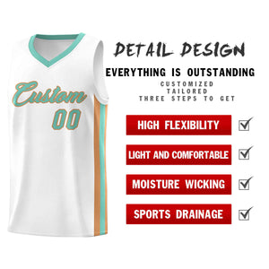 Maillot de basket-ball en maille, personnalisé, blanc, Aqua-Old Gold, classique, Sport