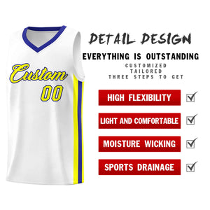 Custom White Yellow-Royal Classic Tops Mesh Sport Basketball Jersey