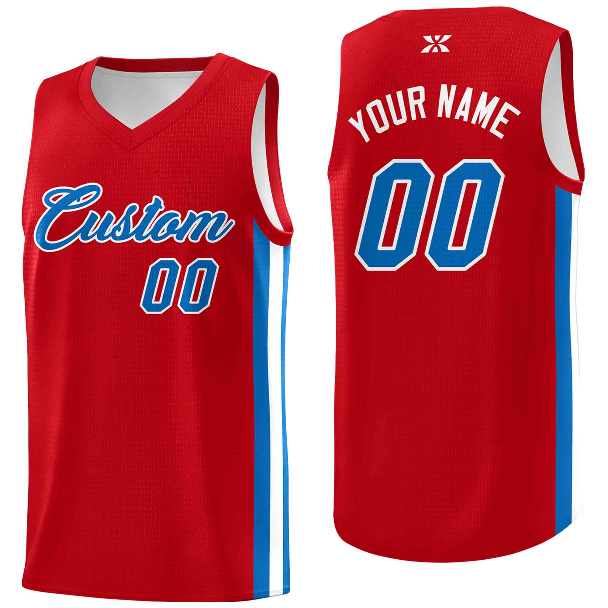 Custom Red Powder Blue-White Classic Tops Mesh Sport Basketball Jersey