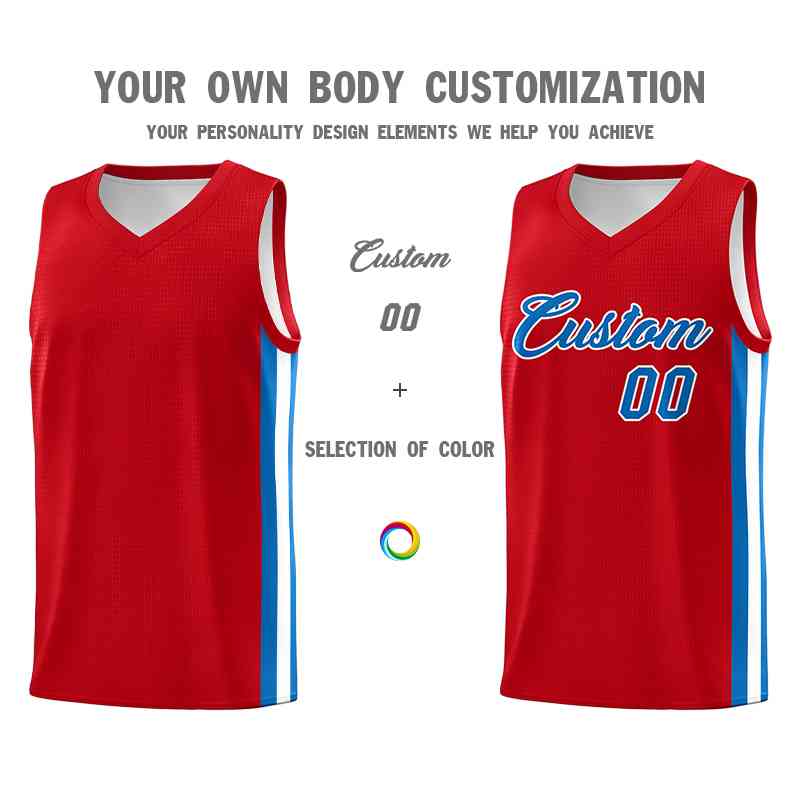 Custom Red Powder Blue-White Classic Tops Mesh Sport Basketball Jersey