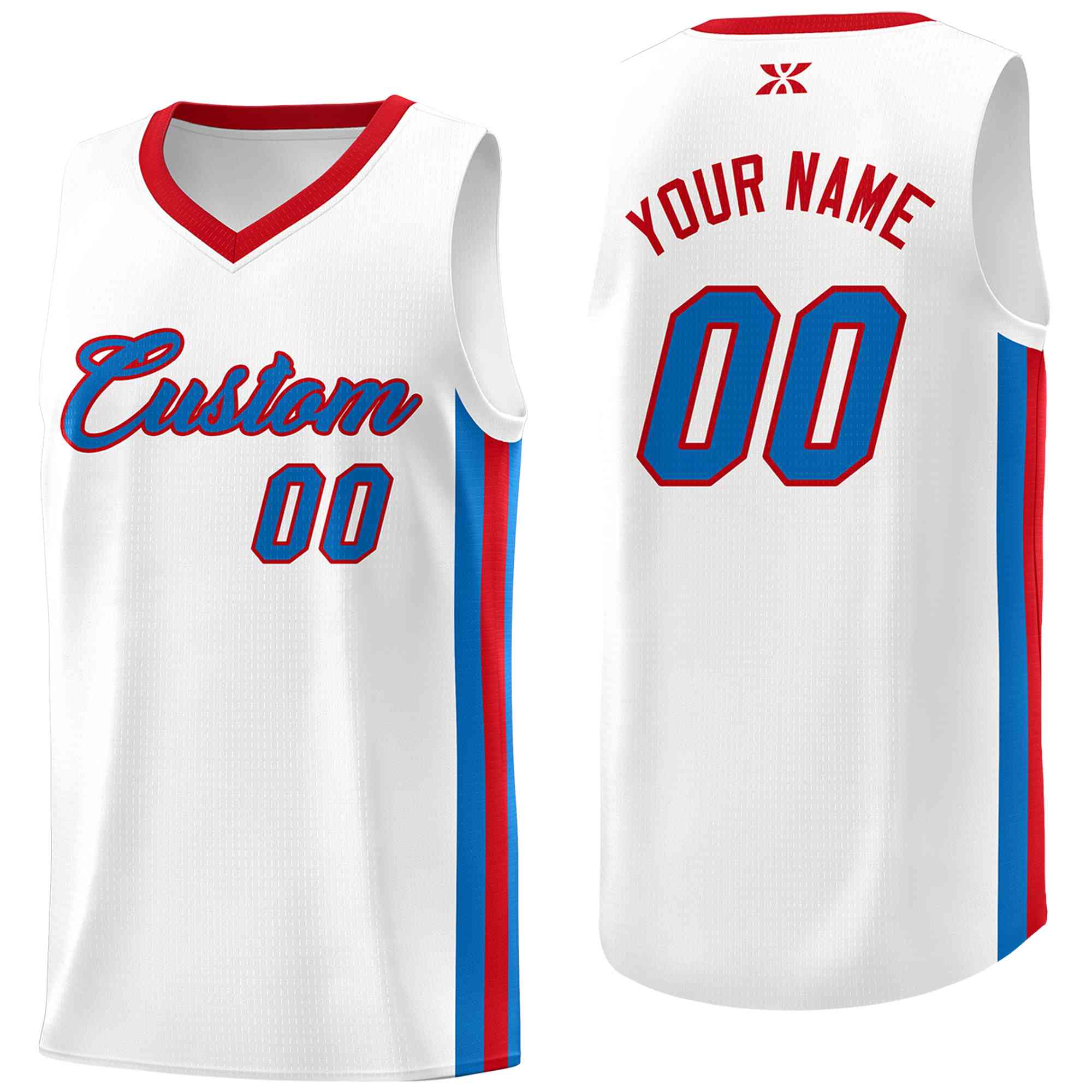 Custom White Royal-Red Classic Tops Mesh Sport Basketball Jersey