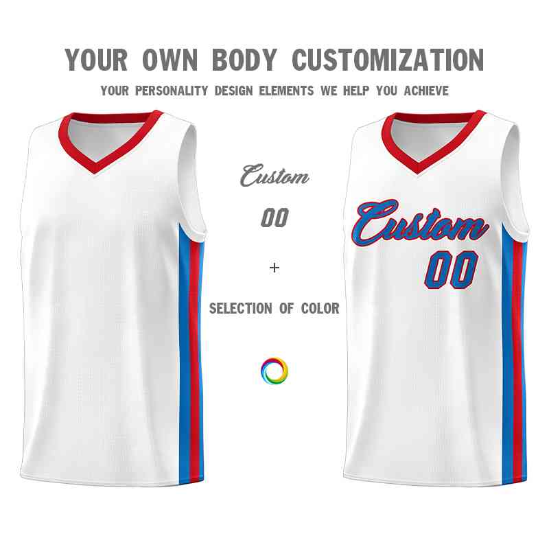 Custom White Royal-Red Classic Tops Mesh Sport Basketball Jersey