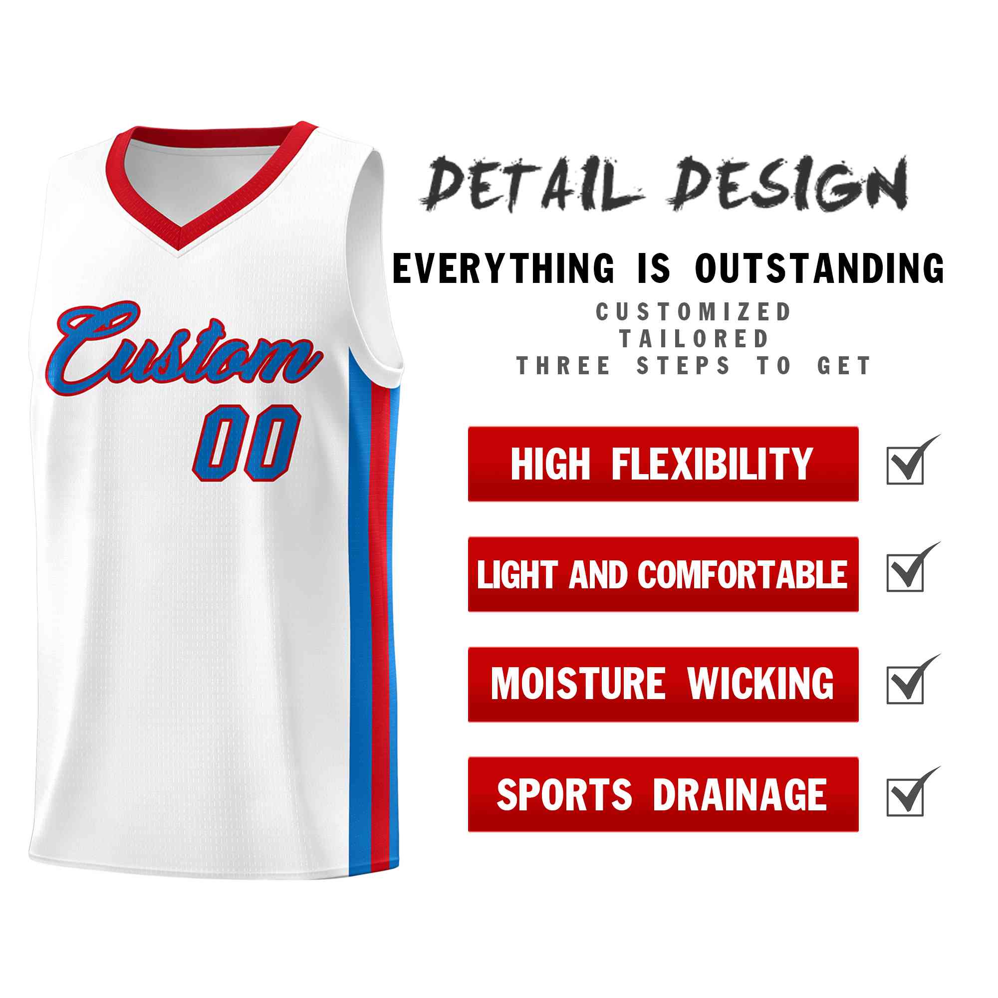 Custom White Royal-Red Classic Tops Mesh Sport Basketball Jersey