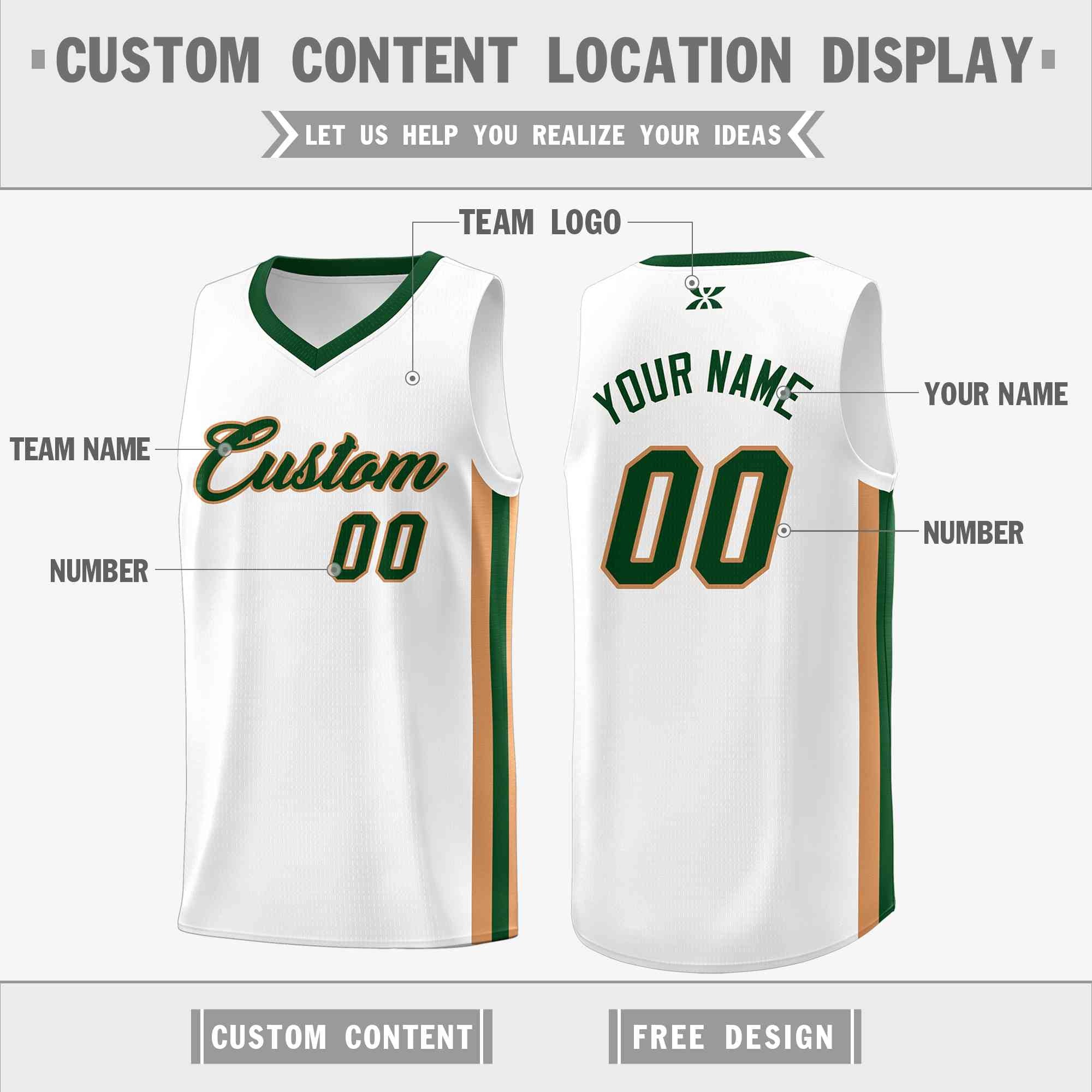 Custom White Green-Old Gold Classic Tops Mesh Sport Basketball Jersey