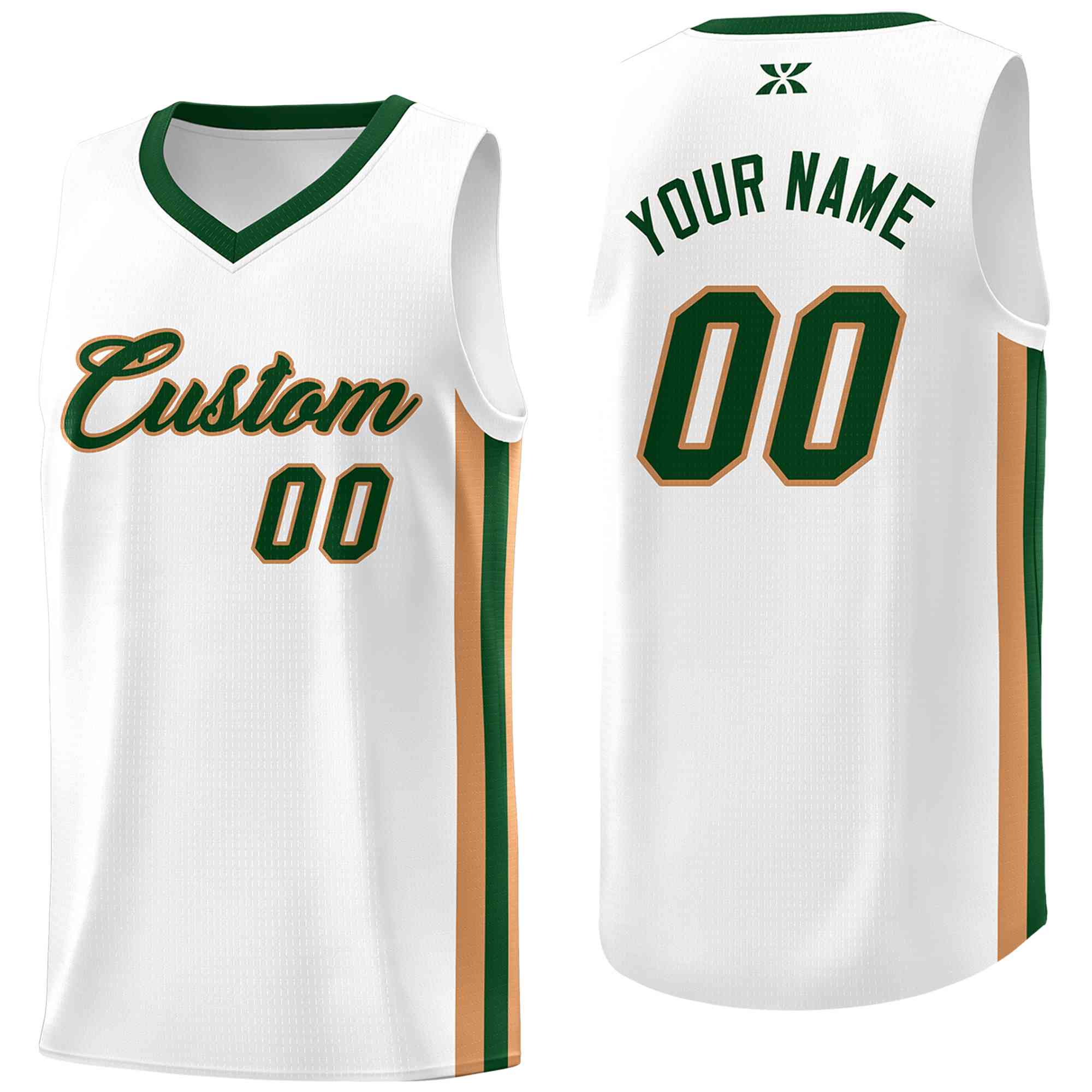 Custom White Green-Old Gold Classic Tops Mesh Sport Basketball Jersey