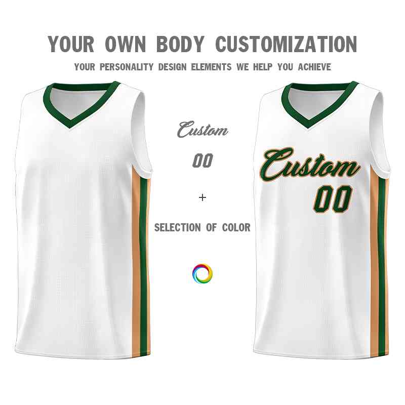 Custom White Green-Old Gold Classic Tops Mesh Sport Basketball Jersey