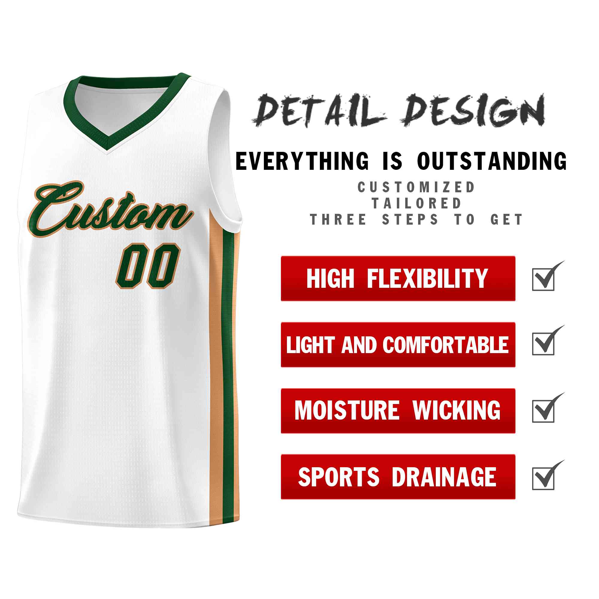 Custom White Green-Old Gold Classic Tops Mesh Sport Basketball Jersey