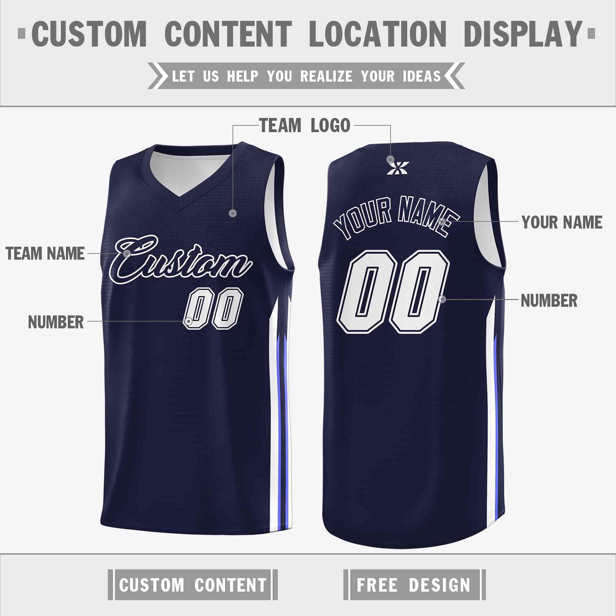 Custom Navy White-Classic Tops Mesh Sport Basketball Jersey