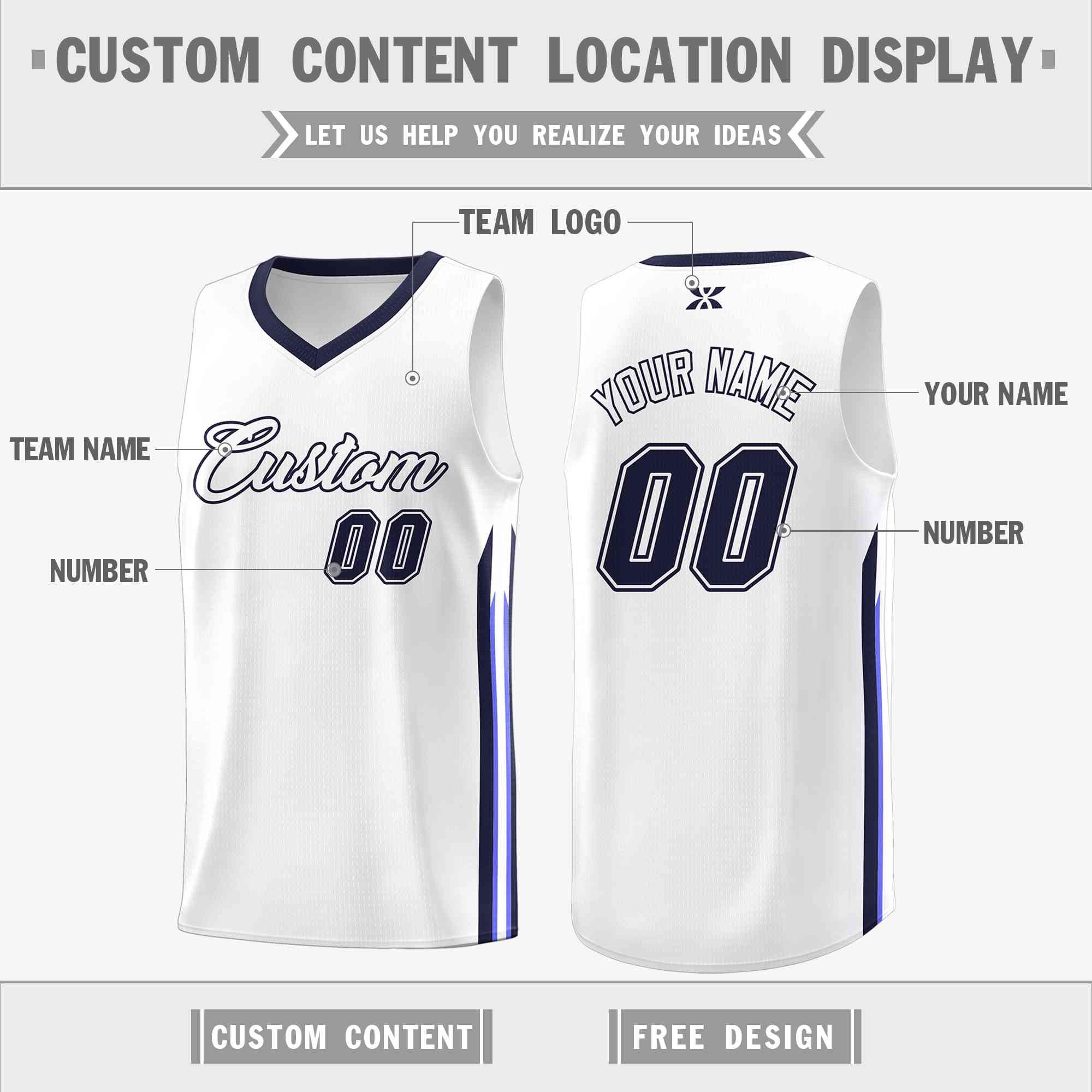 Custom White Navy-Classic Tops Mesh Sport Basketball Jersey