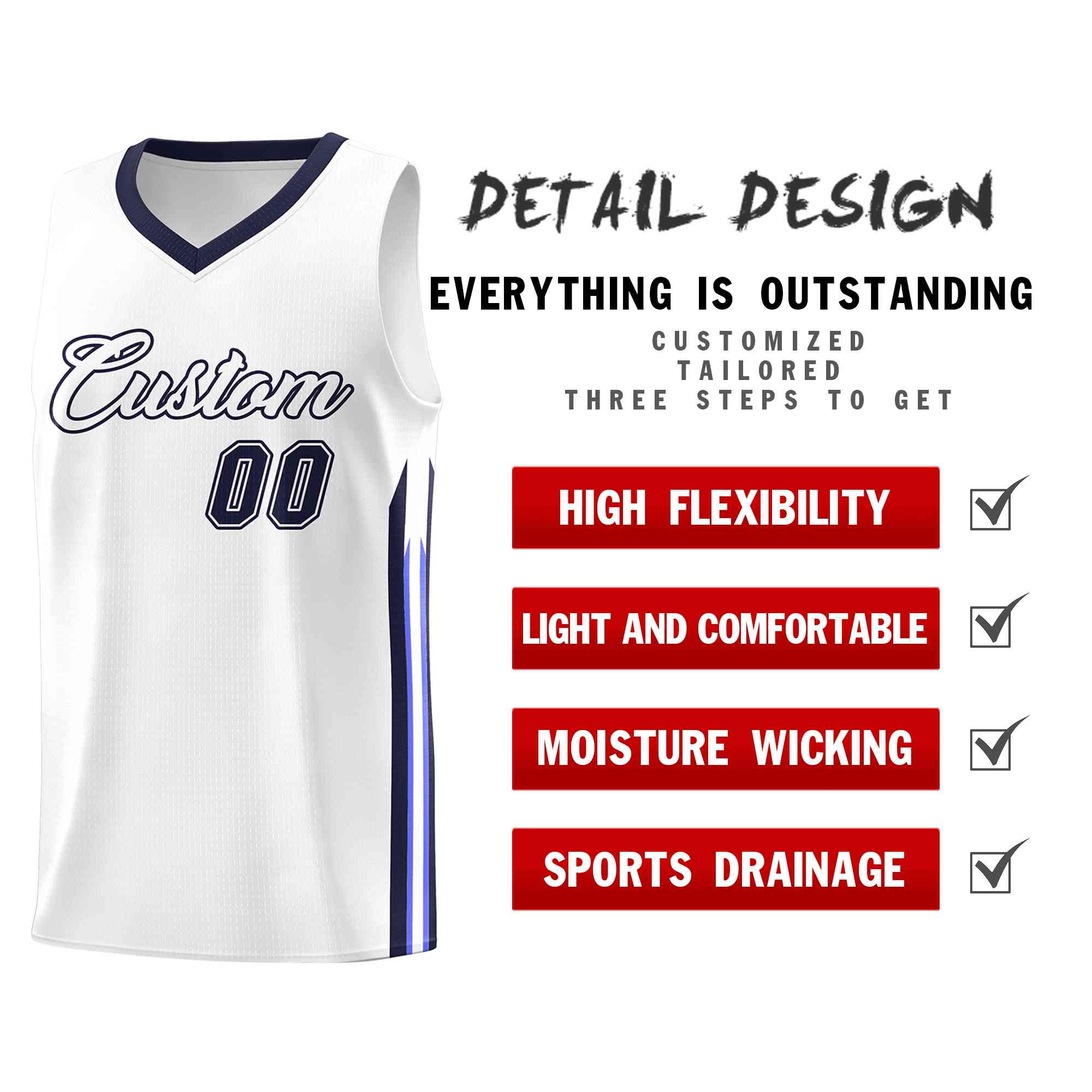 Custom White Navy-Classic Tops Mesh Sport Basketball Jersey