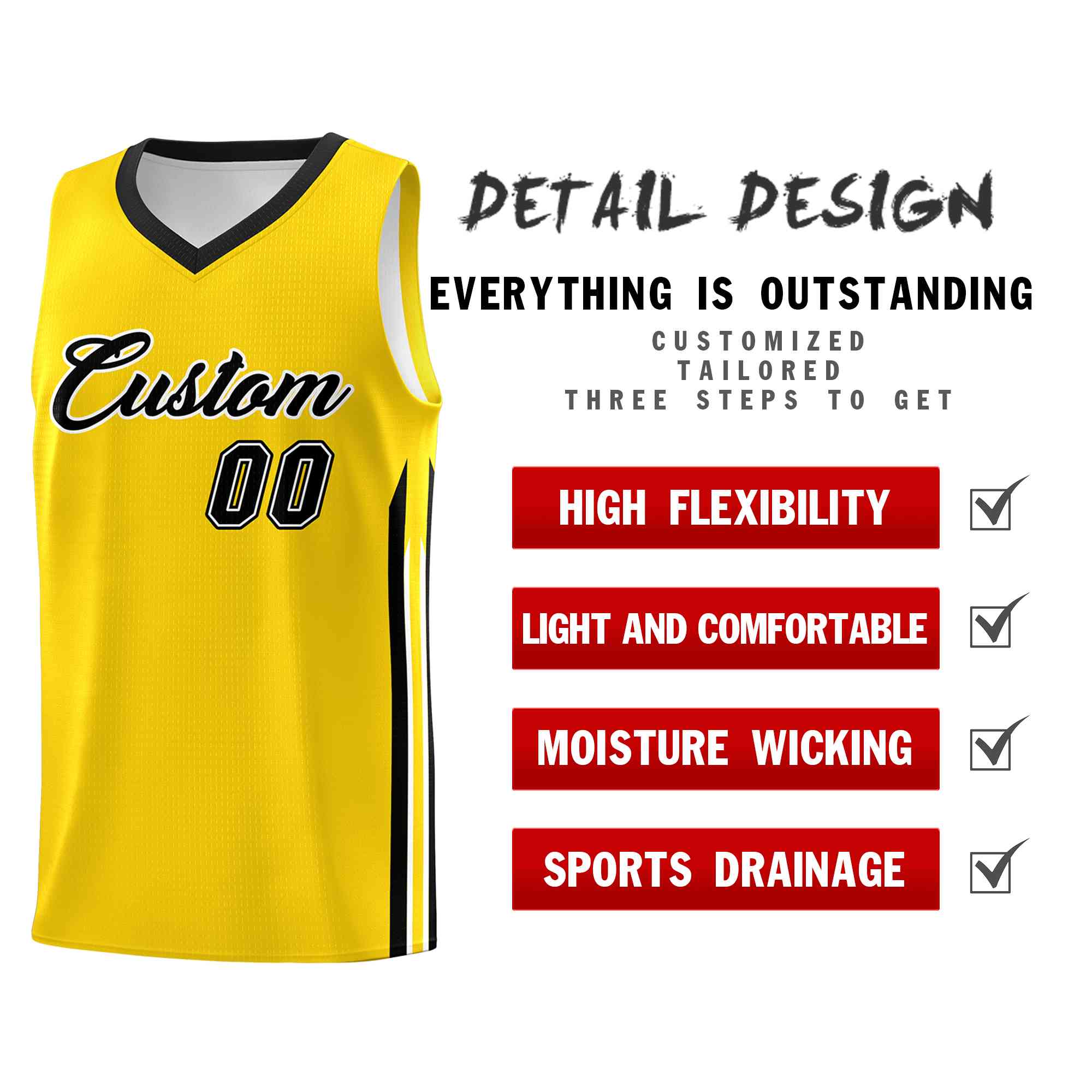 Maillot de basket-ball de sport en maille, personnalisé, jaune, noir, classique, personnalisé