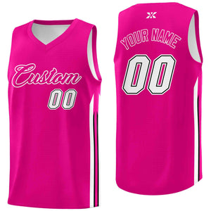 Maillot de basket-ball de sport en maille rose blanc-classique personnalisé