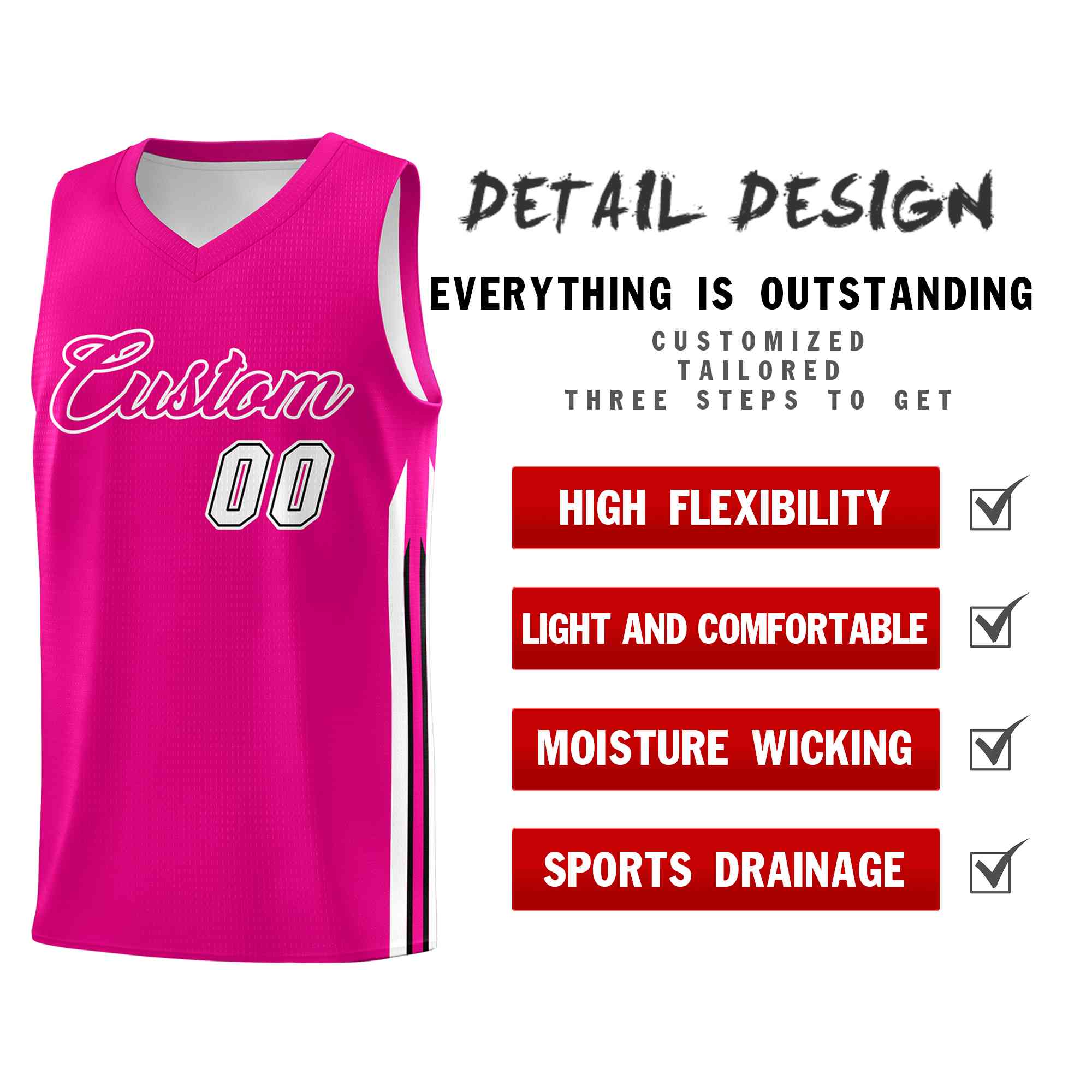 Custom Pink White-Classic Tops Mesh Sport Basketball Jersey