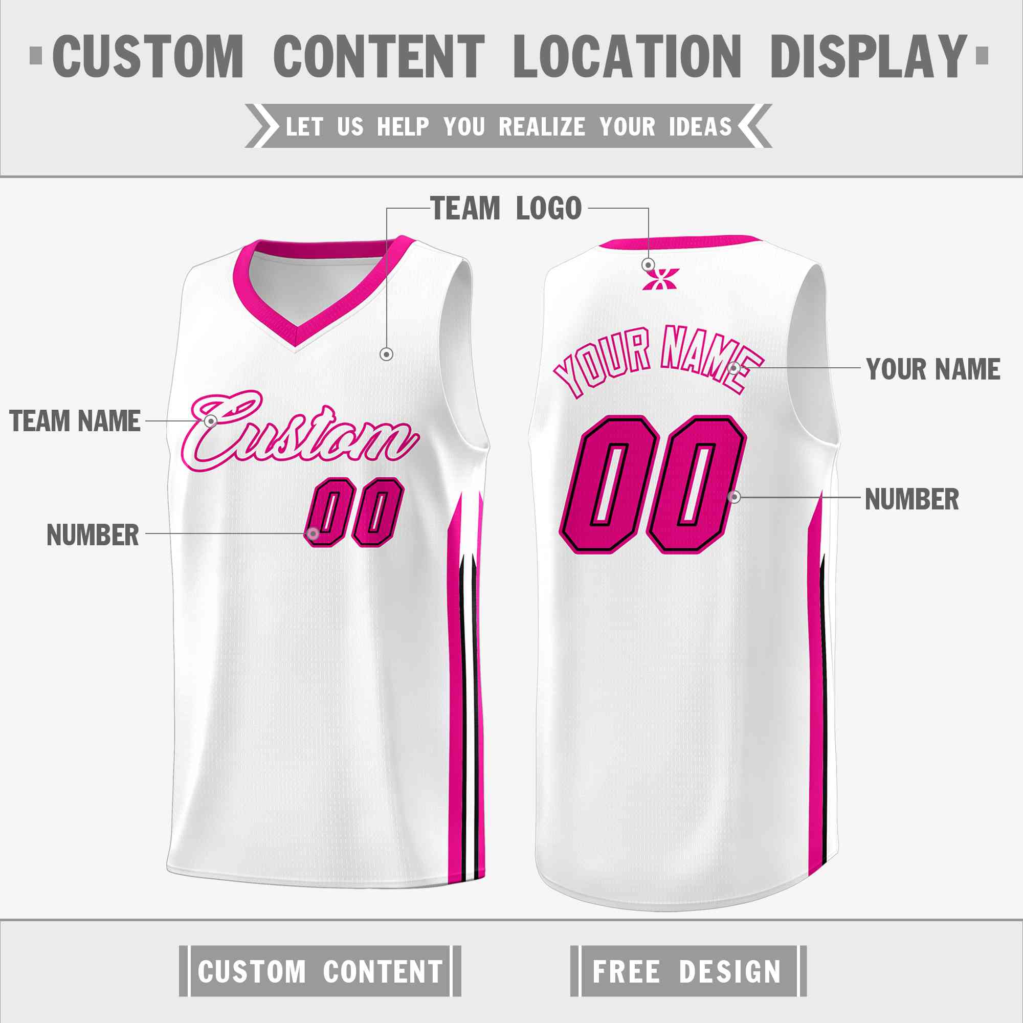 Custom White Pink-Classic Tops Mesh Sport Basketball Jersey