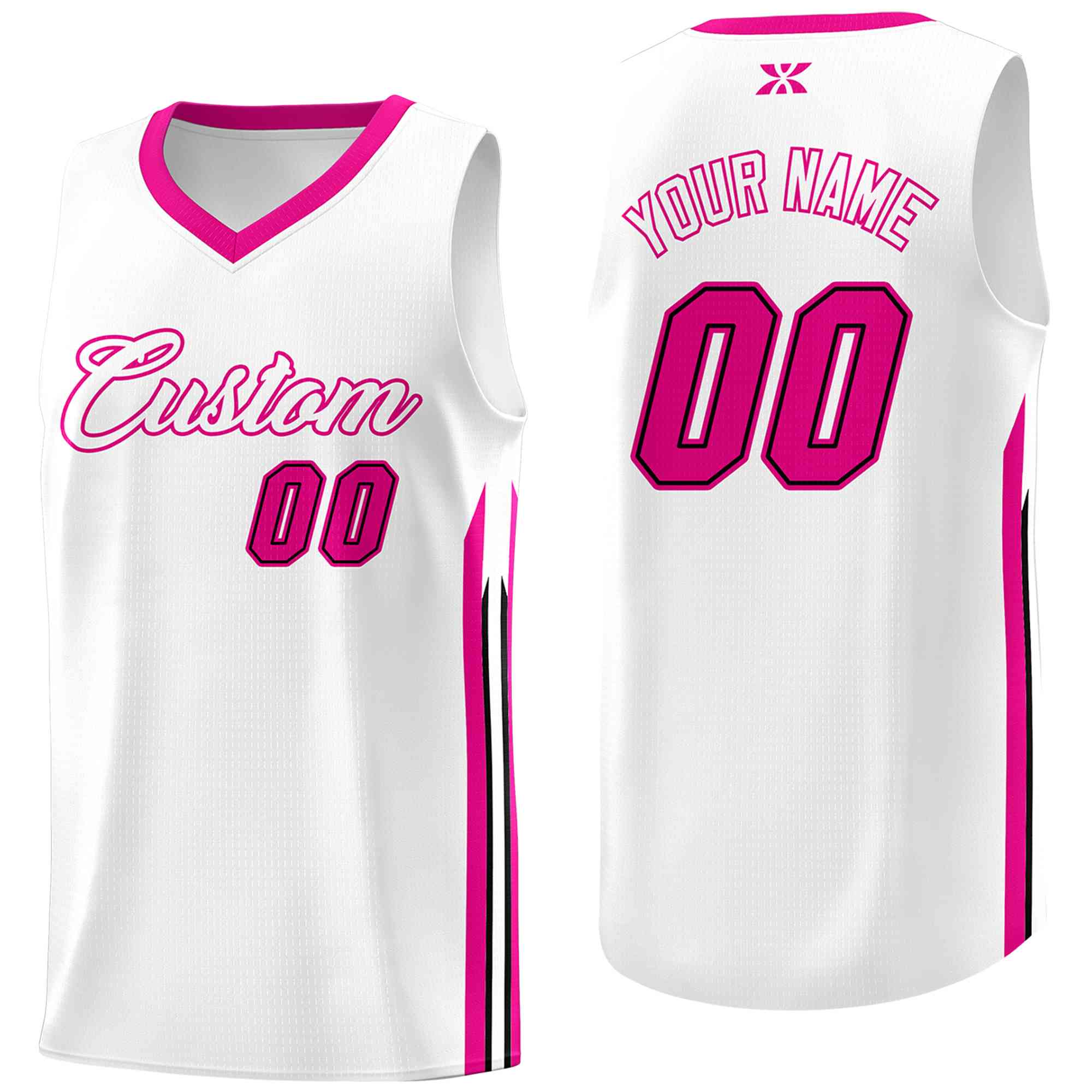 Custom White Pink-Classic Tops Mesh Sport Basketball Jersey