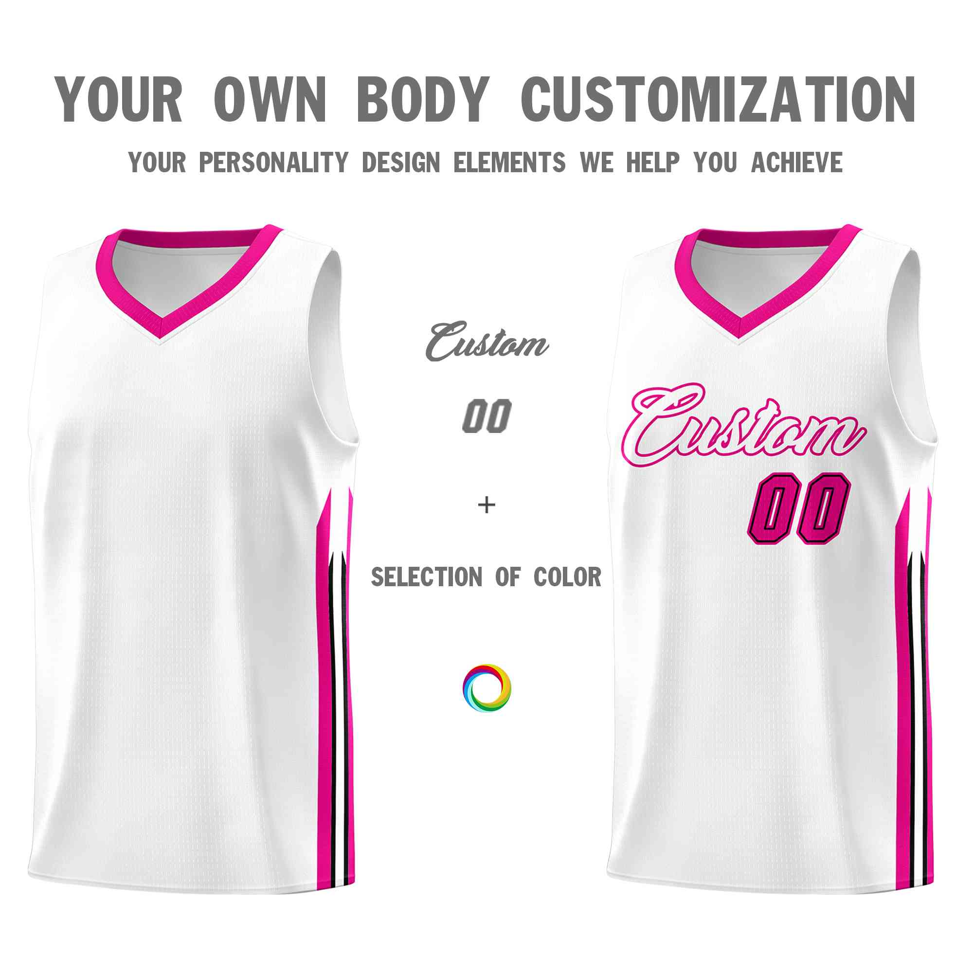 Custom White Pink-Classic Tops Mesh Sport Basketball Jersey