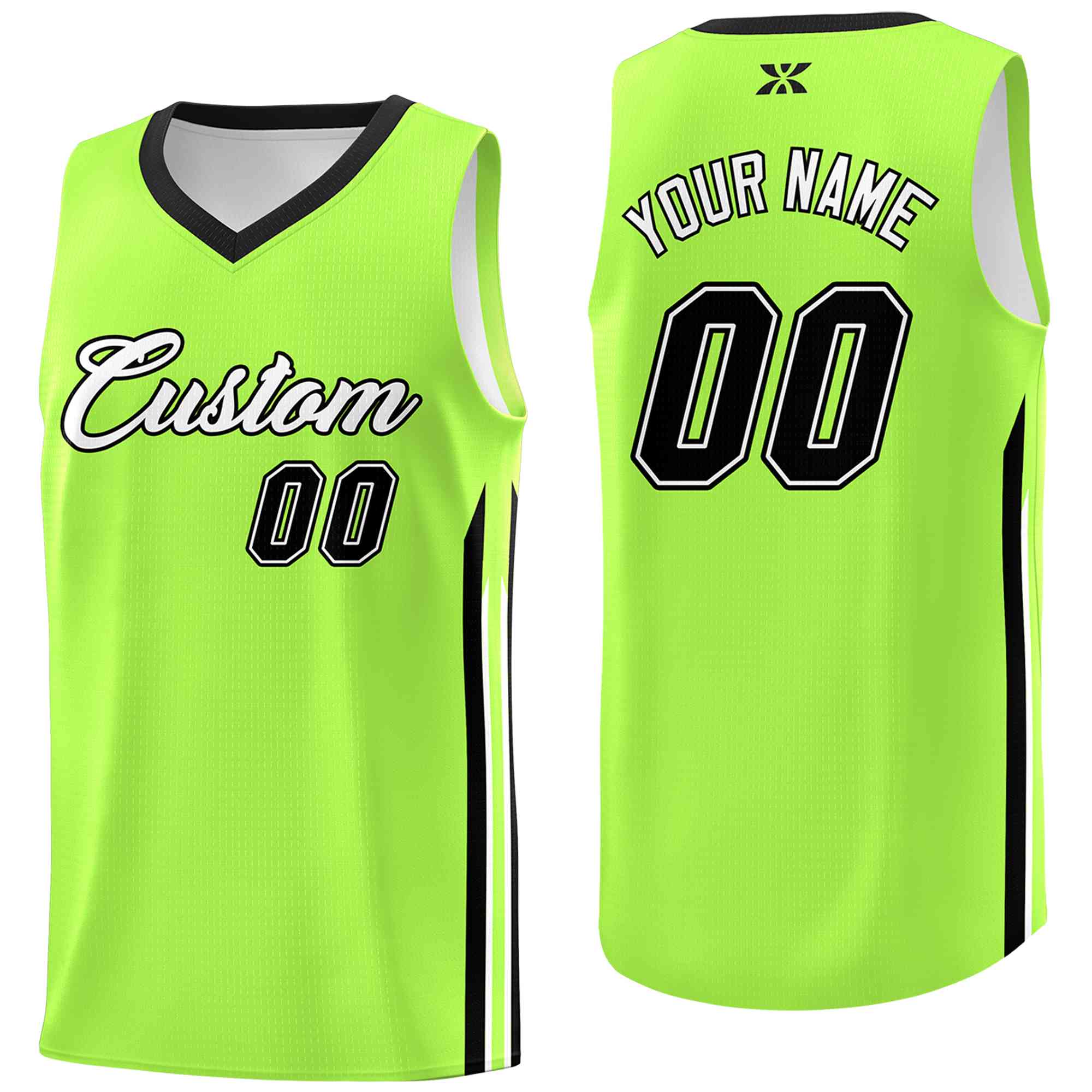 Maillot de basket-ball de sport en maille, personnalisé, vert néon, blanc, classique