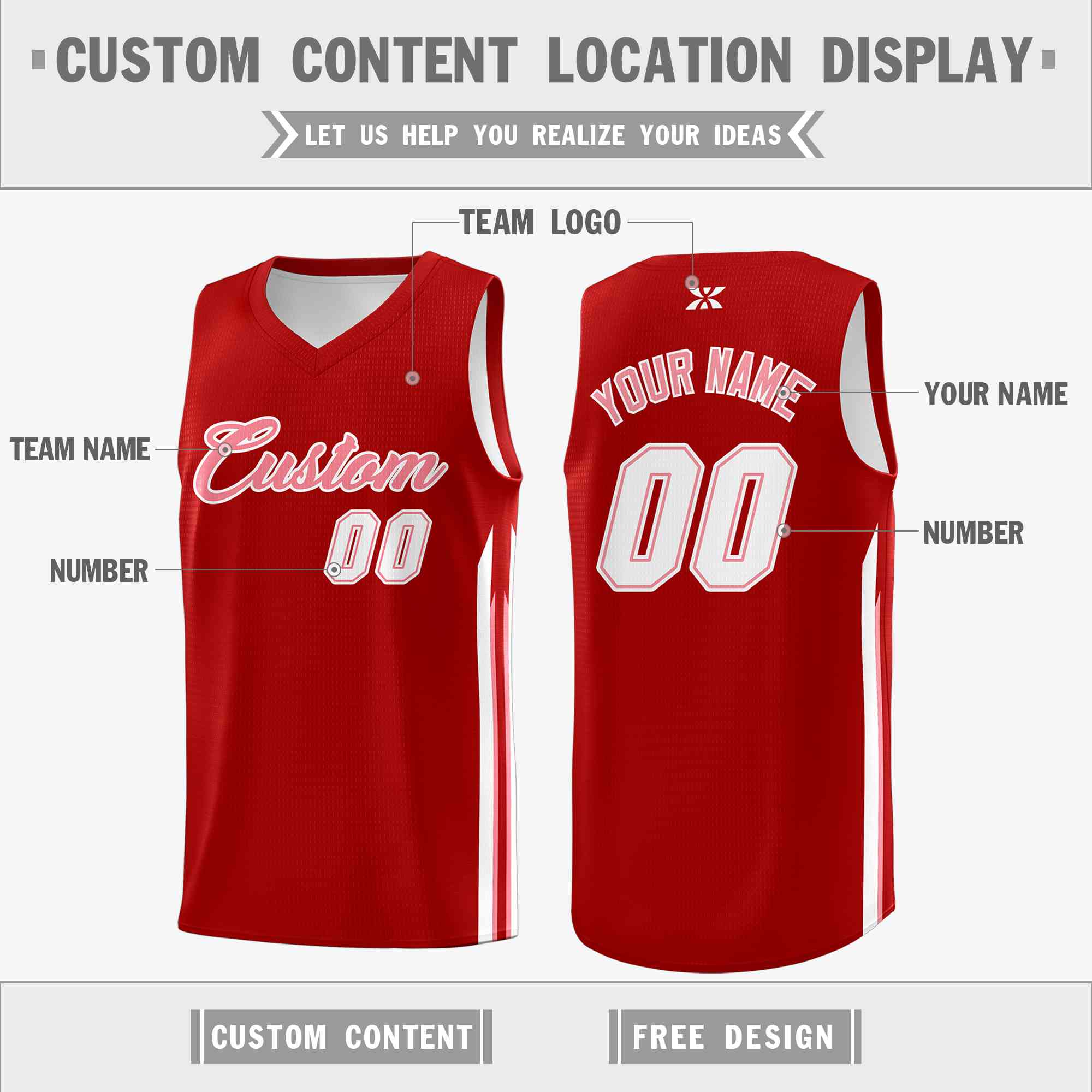 Custom Red Pink-Classic Tops Mesh Sport Basketball Jersey