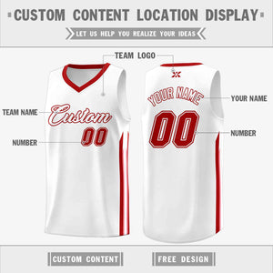 Custom White Red-Classic Tops Mesh Sport Basketball Jersey