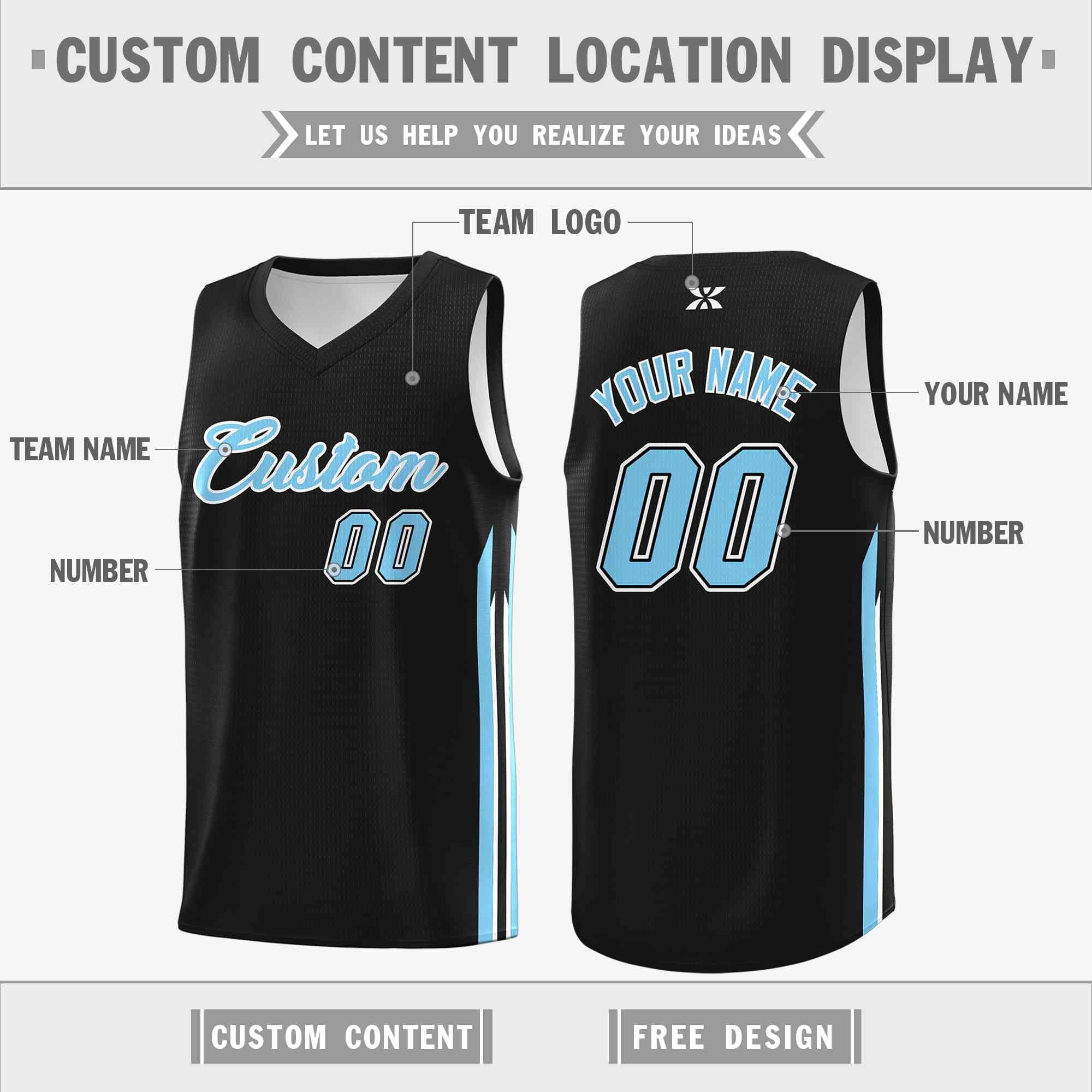 Custom Black Light Blue-Classic Tops Mesh Sport Basketball Jersey