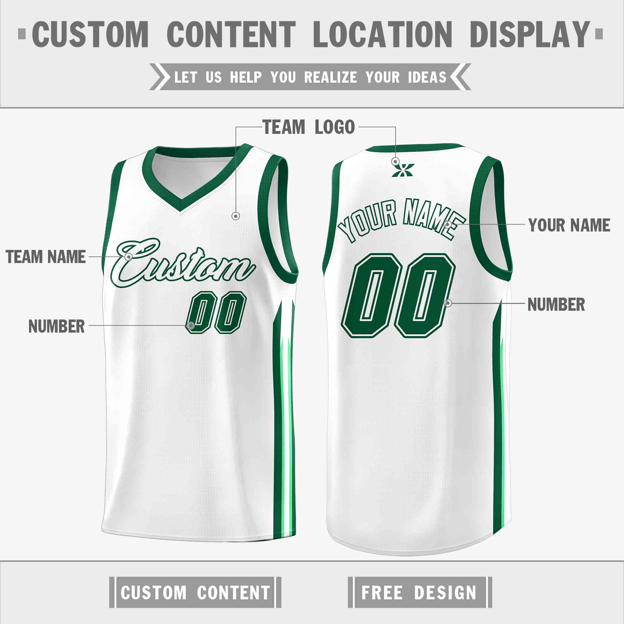 Custom White Green-Classic Tops Mesh Sport Basketball Jersey