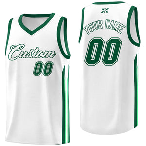 Custom White Green-Classic Tops Mesh Sport Basketball Jersey