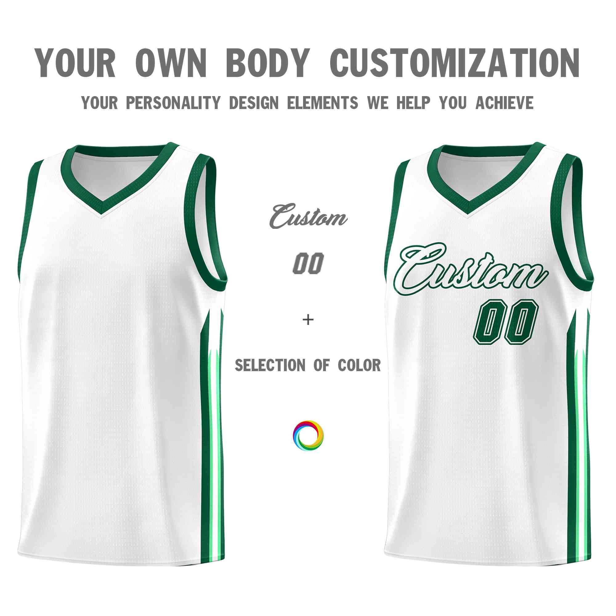 Custom White Green-Classic Tops Mesh Sport Basketball Jersey