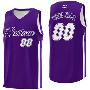 Maillot de basket-ball de sport en maille, violet, blanc, personnalisé, classique