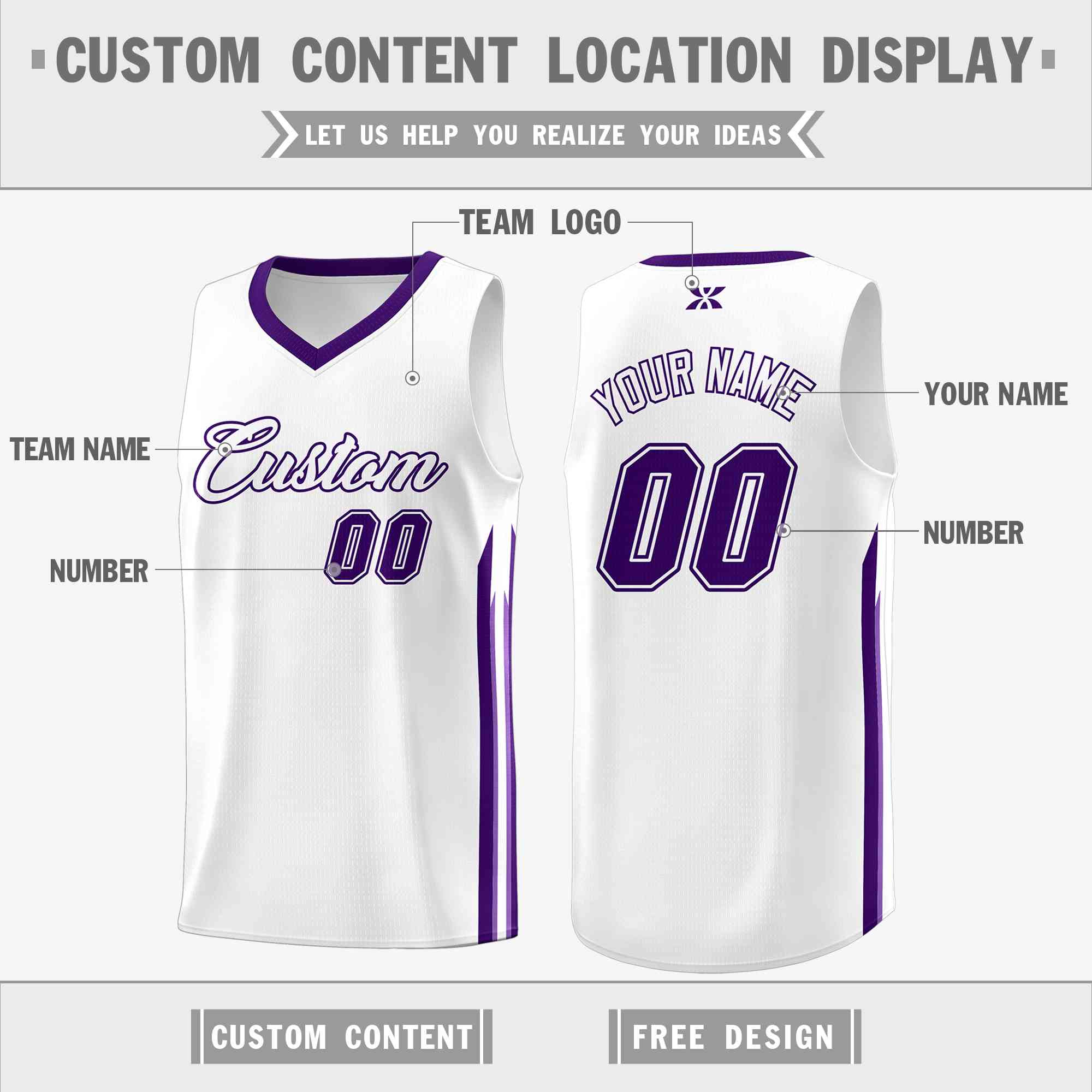 Custom White Purple-Classic Tops Mesh Sport Basketball Jersey