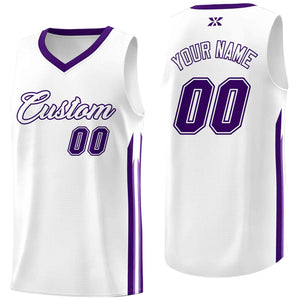 Custom White Purple-Classic Tops Mesh Sport Basketball Jersey