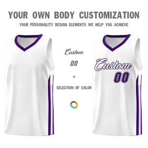 Custom White Purple-Classic Tops Mesh Sport Basketball Jersey