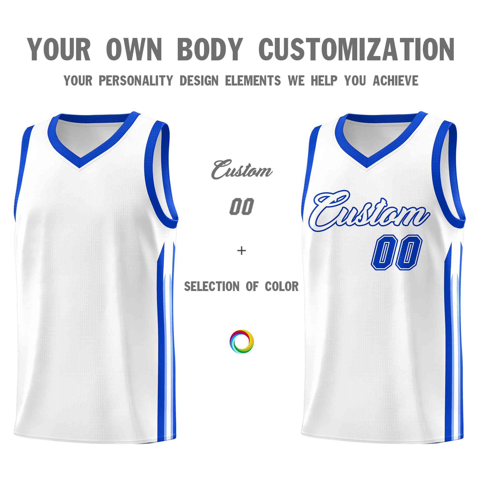 Custom White Royal-Classic Tops Mesh Sport Basketball Jersey