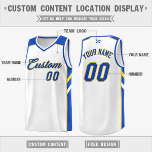 Custom White Blue-Yellow Classic Tops Style Mesh Sport Basketball Jersey