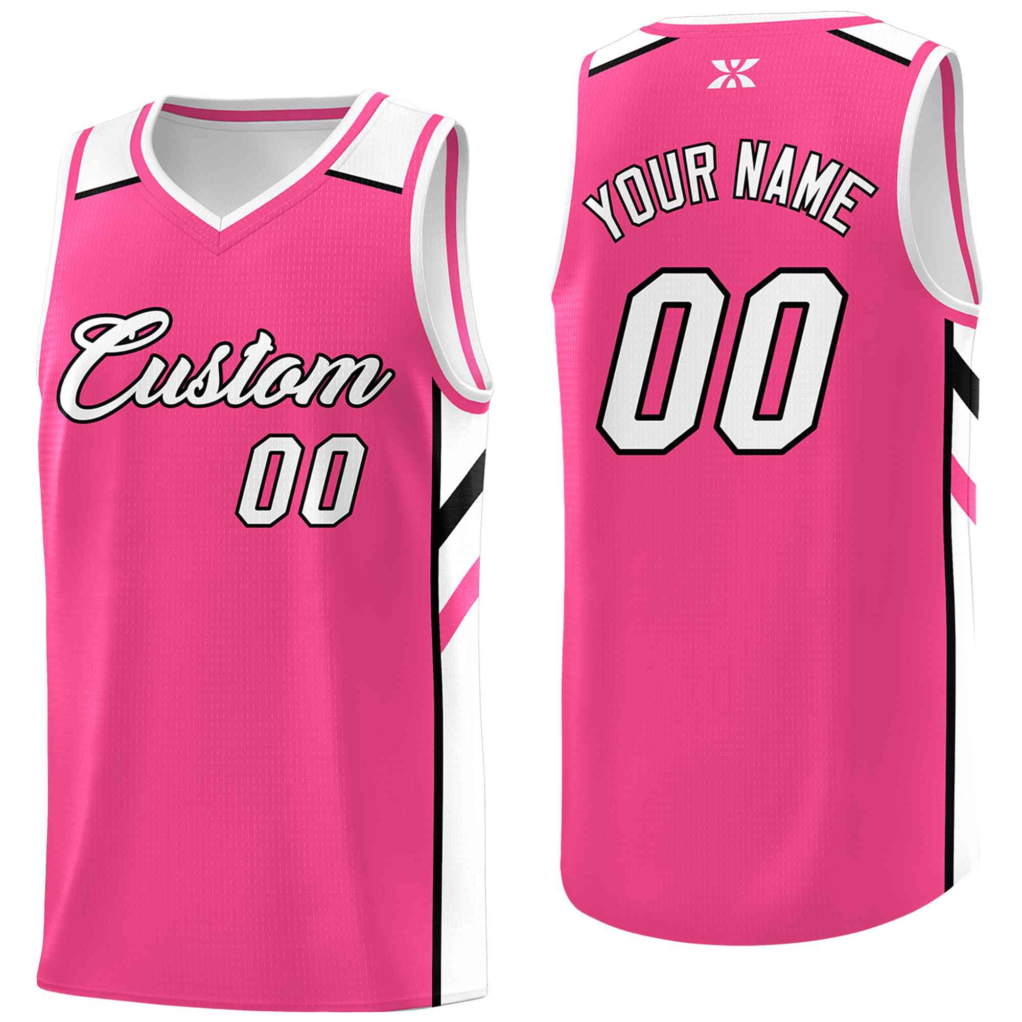 Maillot de basket-ball de Sport en maille, haut classique rose blanc-noir personnalisé