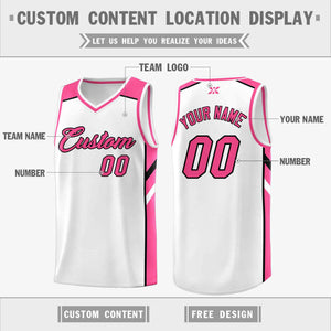 Custom White Pink-Black Classic Tops Style Mesh Sport Basketball Jersey